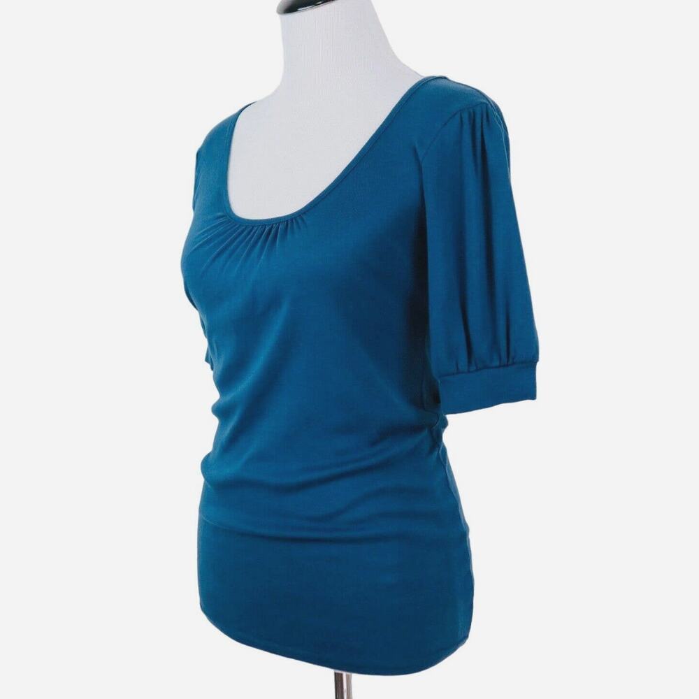 Michael Stars OS The Original Tee Scoop Neck Puff Sleeve Navy Blue